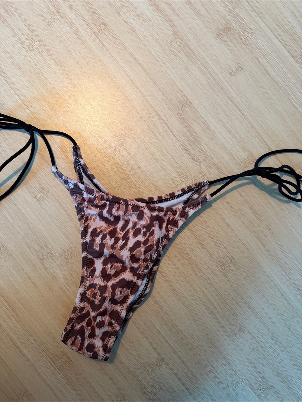 Leopard Print Tie-Side Bikini Bottom - Brown/Pink